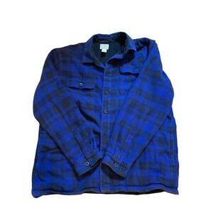 L. L. BEAN Men's Large Flannel Fleece Lined Blue Plaid
